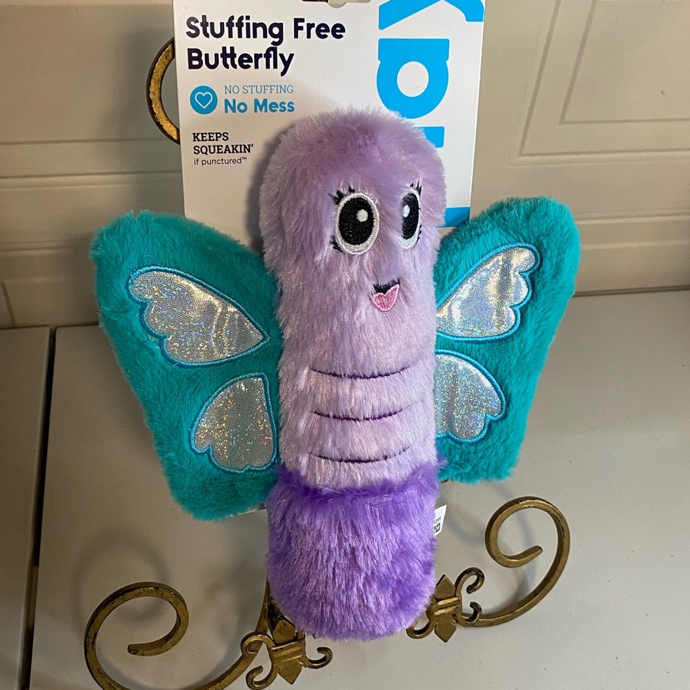 Brand new Petstages Clinker & Squeaker multicolor butterfly 10”